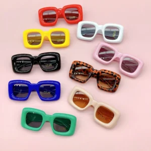 Trendy Thick Square Frame Kids Sunglasses Inflatable Funny Party Glasses with UV400 Protection Lenses for Children PC Material