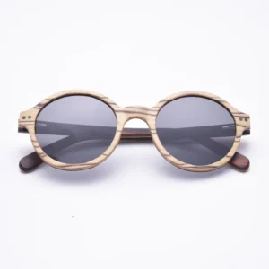 Trendy UV400 Vintage Ice Zebra Round Wooden Frame Men Polarized Natural White Wood Sunglasses for Women