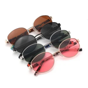 Trendy Women Sunglasses Metal Frame Polarized Eyewear High Quality Acetate Temple Sunglasses with Oval Frame
