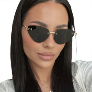 Triangular Cat Eye Frameless Edged Women’s Sunglasses UV400 Fashionable European American Personalized Sun Protection Casual