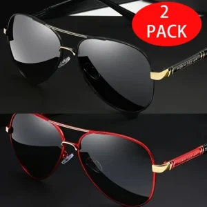 Two Pairs of Stylish Metal Frame and TAC Lenses for Sharpness Elegant Design in Red Sunglasses