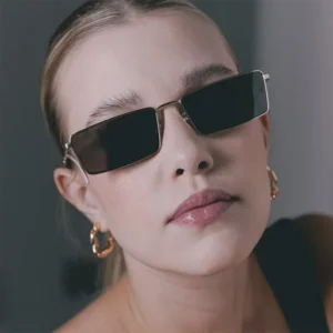 UNOC Square Frame Glasses Fashion Square Frame Cool Metal Unisex Top Metal Gold Frame Rectangular Sunglasses
