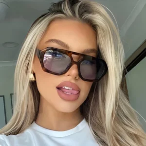 UNOC Vintage Women’s Oversize Sunglasses Square Double Bridge Luxury Designer Custom Lenses Gray New Arrival for Men Women