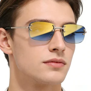 UV400 Protection Single Coated PC Lens Square Sunglasses with Rimless Metal Frame for Unisex Outdoor & Daily Use