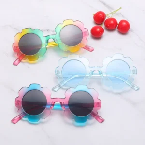 UV400 Sunglasses for Kids Beige Orange White Green Colors Children’s Sunflower Frame Cute Design