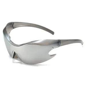 UV400 Unisex Sports Sunglasses Silver Frame Fashionable Colorful Reflective Cycling Glasses Hip Hop