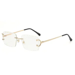 UV400 White Frame Square Sunglasses for Men Ladies Light Weight Rimless TAC Lenses Logo Metal Sunglasses with Shade
