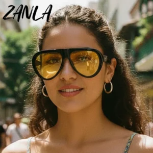 Unique Black Yellow Gradient Oval Sunglasses for Women New Fashion Flat Top Elegant Sun Glasses Ladies Sexy Driving Shades