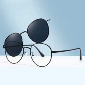 Unisex 2 in 1 Fashion Polarized TAC Lenses Alloy Frame Sunglasses with Magnetic Closure and Clip On Feature