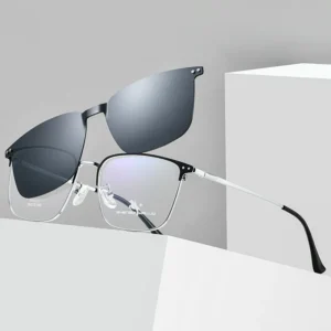 Unisex 94020 Magnetic Dual Use Metal Eyebrow Frame Classic Retro Style Polarized Sunglasses for Myopia Wearers