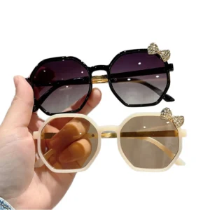 Unisex Children’s Cat Eye Sunglasses Polygon Black Pink Green Baby Sun Protection Shades with Metal and Resin Frames Lens Logo