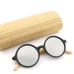 Unisex Colorful Wooden Sunglasses Round Frame Eyewear for Men and Women for River Activities Bamboo Inspired Design