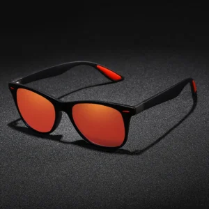 Unisex Fashion Polarized Sunglasses Outdoor Sports Sunglasses with Red PC Frame and Dazzling Color Lenses
