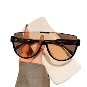 Unisex Fashionable Large Frame Conjoined Pilot Sunglasses Brown Street Photography UV400 Optical Lenses Comfortable Face Masks