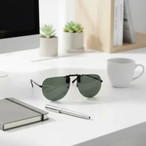 Unisex Flip ups Polarized Laser Engraved Details Daily Driving Sunglasses Metal Frame UV400 Protection Rimless Glasses for Men