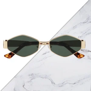 Unisex Full Rim Metal Sunglasses with Print Pattern and Diamond Shape Fashion Trend