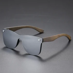 Unisex Full Rim Polarized Sunglasses Gray Mirror Lenses Natural Bubinga Wood Fashion Square Design Lightweight UV Protection