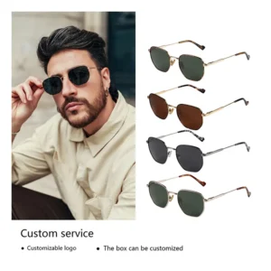 Unisex High Quality UV400 Hexagon Metal Polarized Sunglasses Customize Logo on Lens Fashion Frame for Casual Wear Men and Women