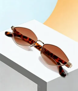 Unisex Luxury Small Custom Logo Sunglasses Full Black Metal Frame Irregular Polygon Sunglasses Fashion Street Shade