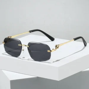 Unisex Metal Rimless Sunglasses High Quality Designer Luxury Anti-UV Driving Sun Glasses