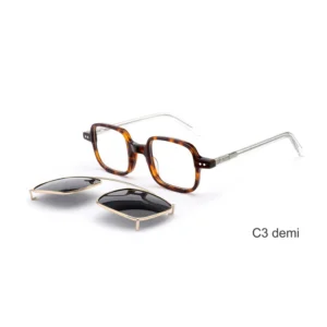 Unisex Rectangular Optical Glasses with Clip on Sunglasses Acetate Frame PC Lenses Lightweight for Men and Women Daily Wear
