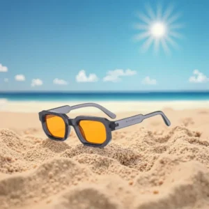 Unisex Small Square Fashionable Sunglasses with Multi-Colored Orange Lens UV400 Protection PC Frame Adults Driving