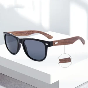 Unisex Sports Fashion Wooden Bamboo Sunglasses Custom Logo Sun Glasses Plastic Frame Walnut Wood Temple Sunshades