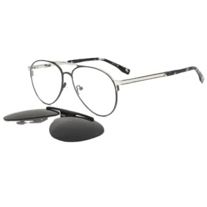 Unisex Stainless Classic Metal Rectangle Sunglasses with Clip On Polarized Sunglasses Fashion Sunglasses High Visibility Frame