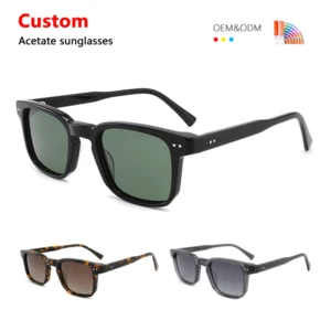 Unisex UV400 Polarized Sun Glasses Men Retro Fashion Shades Custom Design Women Black Frame Acetate Sunglasses
