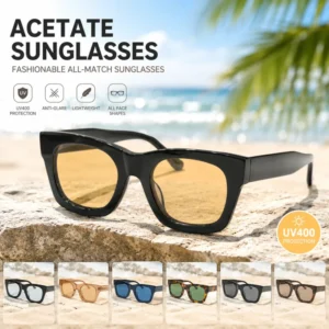 Vintage Acetate Square Frame Sunglasses UV400 Fashion Eyewear Lightweight Comfortable Outdoor Travel Beach Driving Sunglasses