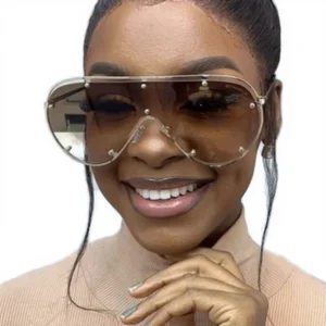 Vintage Avant Garde Women’s One Piece Sunglasses Toad Shaped Large Frame with Custom Logo Metal Sunglasses