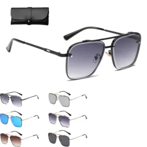 Vintage Brand Design Gradient Brown Square Sunglasses for Men Double Beam UV400 Eyeglasses Metal Trendy Women’s Sun Glasses