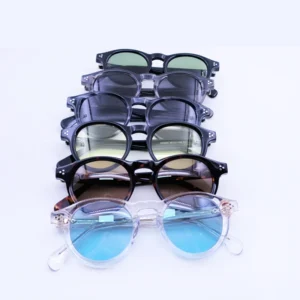 Vintage Classic Acetate Sunglasses UV400 Protection Yellow Lens Black Frame Round Shape Full Rim Unisex Durable
