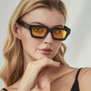 Vintage Designer Small Rectangle Sunglasses Wide Frame White Yellow Hip Hop Steampunk Safety Trend Fashion Model Sun Glasses