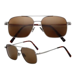 Vintage Double Bridge Sunglasses with Silver Metal Frame Polarized TAC Lenses Sun Glasses