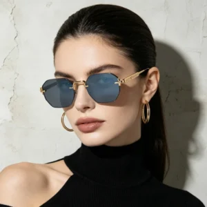 Vintage Full Rim Gold Octagonal Sunglasses UV400 Metal Lightweight Night Vision Comfortable Tinted Shades for Men Women Outdoor