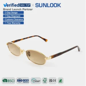 Vintage Gold Full Rim Metal Small Oval Sunglasses UV400 Protection Lightweight Durable Fashion Custom Logo Unisex