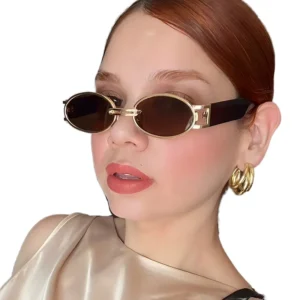Vintage Gold Oval Metal Frame Sunglasses for Men Women Retro Custom Logo