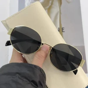 Vintage Gold Oval Metal Sunglasses Women Retro Small Frame Full Rim UV400 Protection