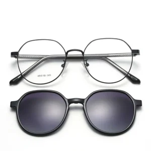 Vintage Korean Unisex Metal Full Rim Eyeglass Frames Simple Printed Pattern Magnetic Clip on Polarized Sunglasses All Face