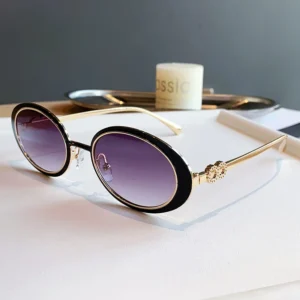 Vintage Ladies Sunglasses UV Protection Eyewear Oval Retro Metal Sunglasses for Women