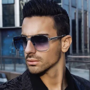 Vintage Large Metal Frame Square Sunglasses UV400 Double Beam Steampunk Sunglasses
