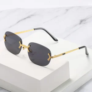 Vintage Metal Gold Colorful Rimless UV400 Sunglasses Women’s Fashion Trendy