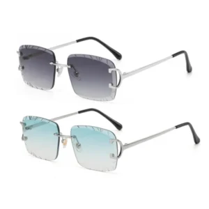 Vintage Metal Sunglasses Rimless Shade Colored Lenses Polygon Gold Silver Frame Popular Sunglasses
