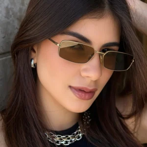 Vintage Narrow Frame Sunglasses Small Rectangular Metal Frame Retro Classic STY9550