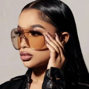 Vintage One Piece Lens Champagne Sunglasses for Women Large Oversized Windproof Sun Glasses Female Elegant Shades