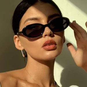 Vintage Oval Cat Eye Sunglasses Unisex Full Frame Small Retro Black Pink Round UV400 PC Lens