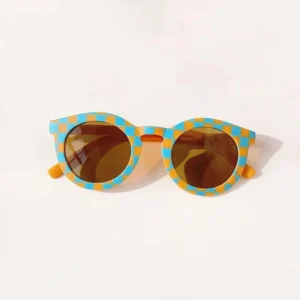 Vintage Personality Anti UV Sunglasses for Kids and Babies Fashion Checkered Glasses with UV400 Lenses Light Weight PC Frame