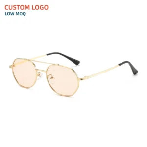 Vintage Pilot Style Sunglasses Metal Small Frame Unisex Double Bridge Custom Logo