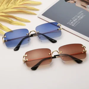 Vintage Rimless Rectangle Metal Frame Women Men Sunglasses Custom Logo